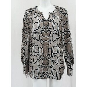 Cabi Top Womens Large Tan Serpentine Snake Print Sheer Long Sleeve Mob Wife Work